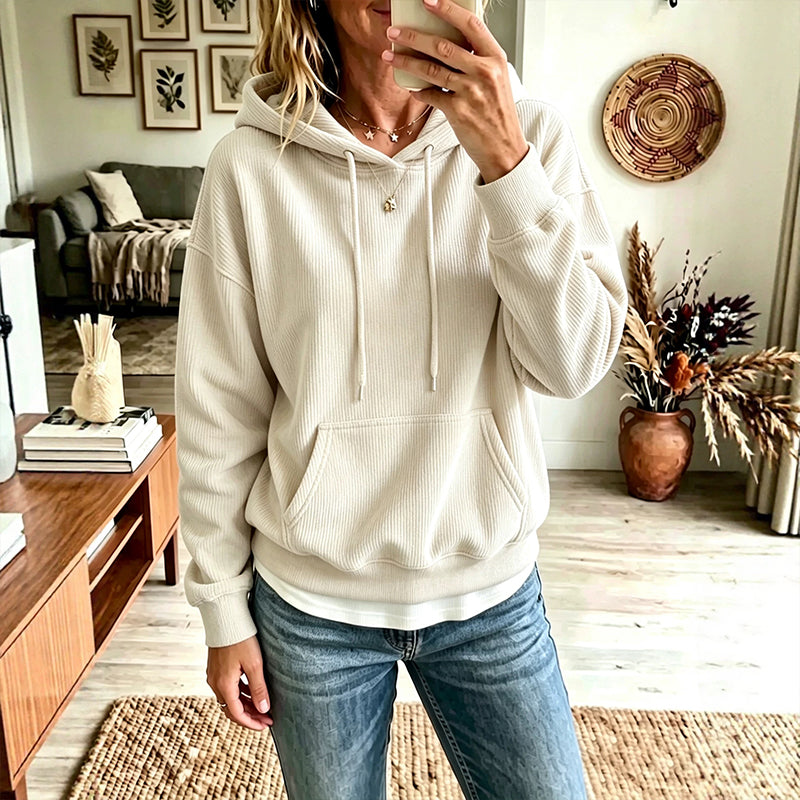 Women's Corduroy Hooded Sweatshirt with Pockets