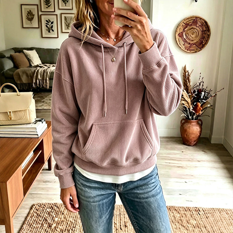 Women's Corduroy Hooded Sweatshirt with Pockets