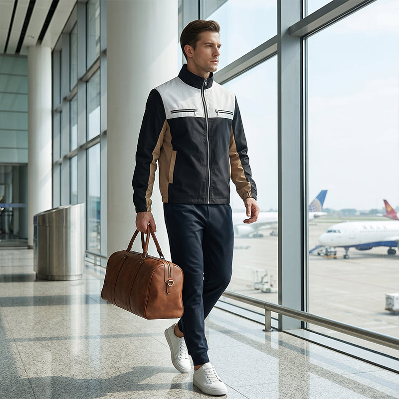 Men's Color Block Stand Collar Jacket