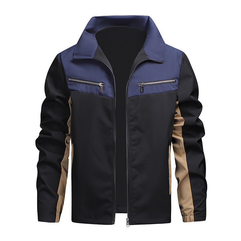 Men's Color Block Stand Collar Jacket