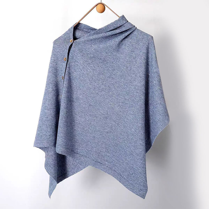 Women's Cozy Asymmetrical Poncho with Button Details
