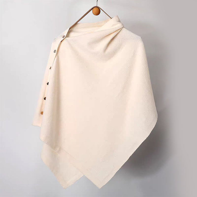 Women's Cozy Asymmetrical Poncho with Button Details
