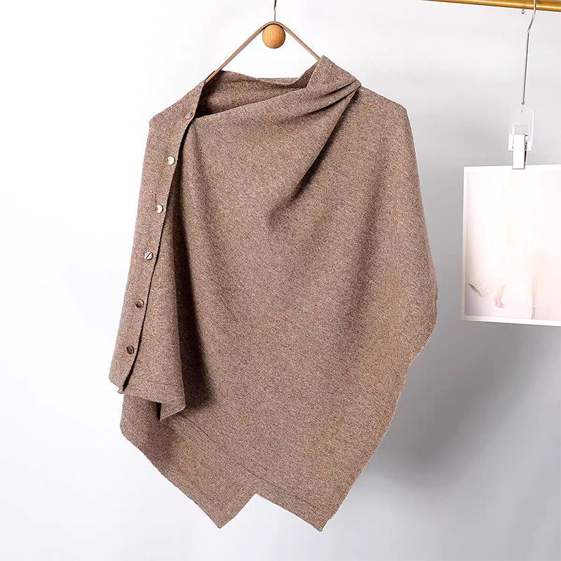 Women's Cozy Asymmetrical Poncho with Button Details