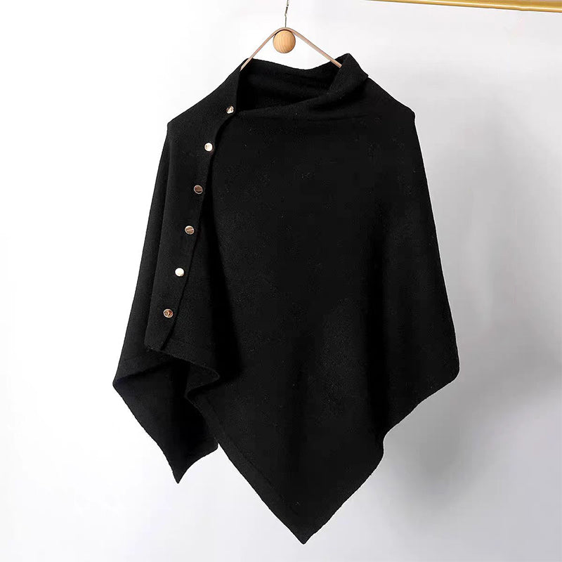 Women's Cozy Asymmetrical Poncho with Button Details