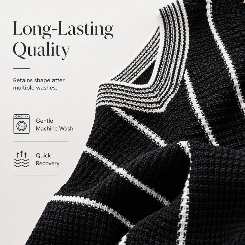 Women's Loose Casual V-Neck Striped Sweater