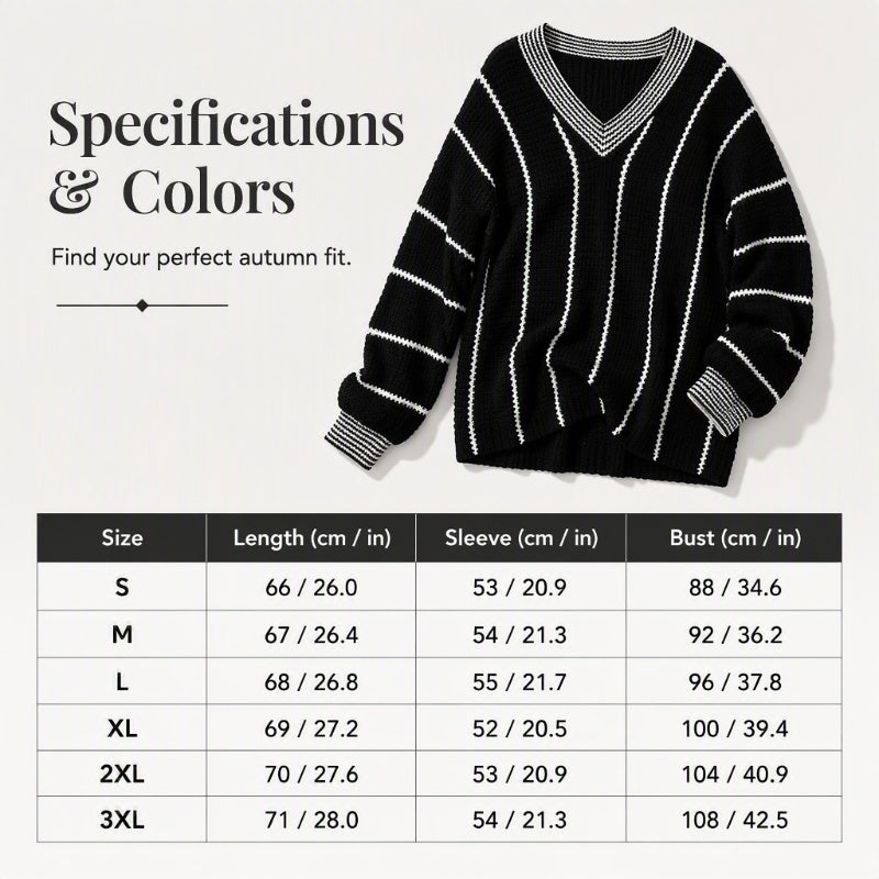 Women's Loose Casual V-Neck Striped Sweater