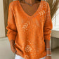 Women's Casual Printed V-Neck Knit Top