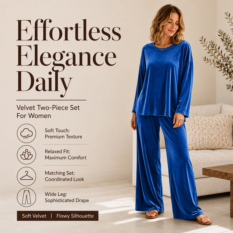Women's Velvet Long Sleeve Top & Wide-Leg Pants Set
