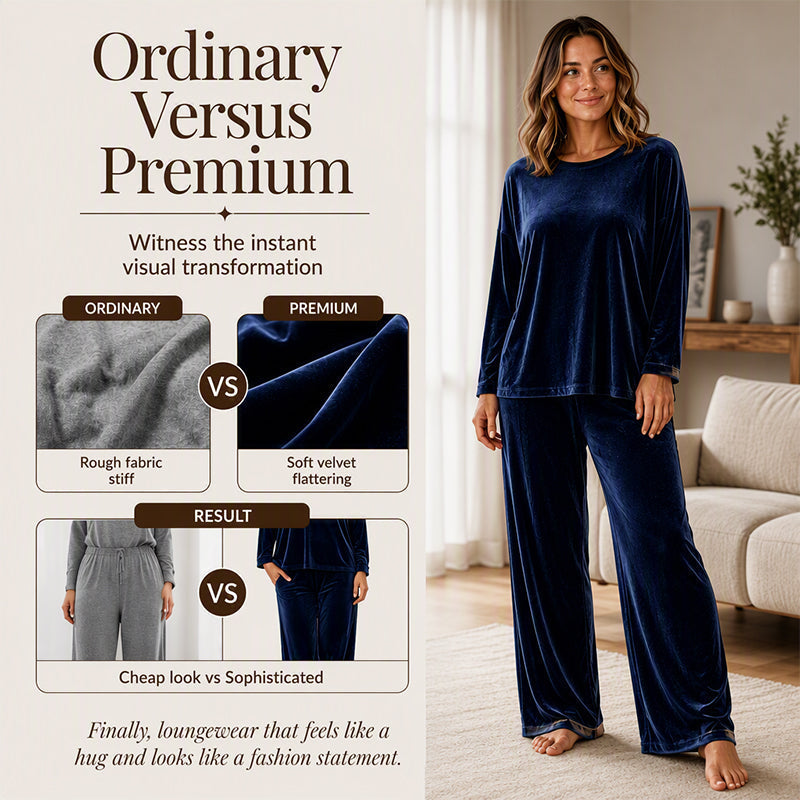 Women's Velvet Long Sleeve Top & Wide-Leg Pants Set
