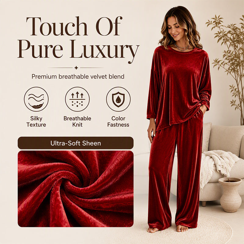Women's Velvet Long Sleeve Top & Wide-Leg Pants Set