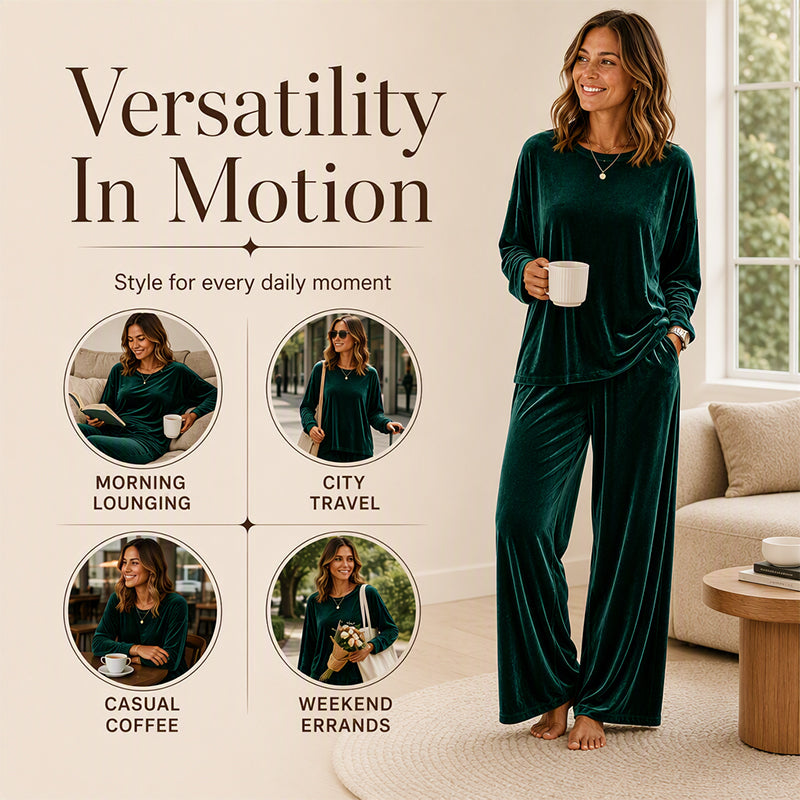 Women's Velvet Long Sleeve Top & Wide-Leg Pants Set
