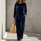 Women's Velvet Long Sleeve Top & Wide-Leg Pants Set