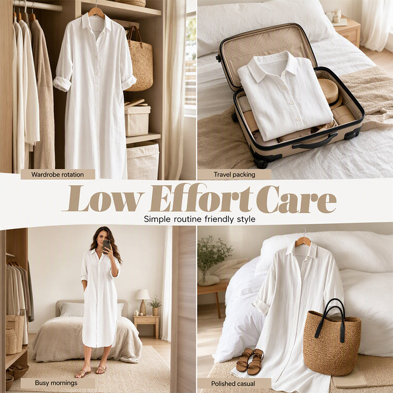 Women Loose Cotton Linen Shirt Dress with Pockets