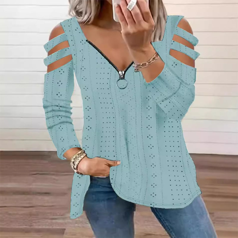 Women's Cold Shoulder Zipper T-Shirt