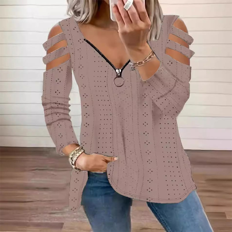 Women's Cold Shoulder Zipper T-Shirt