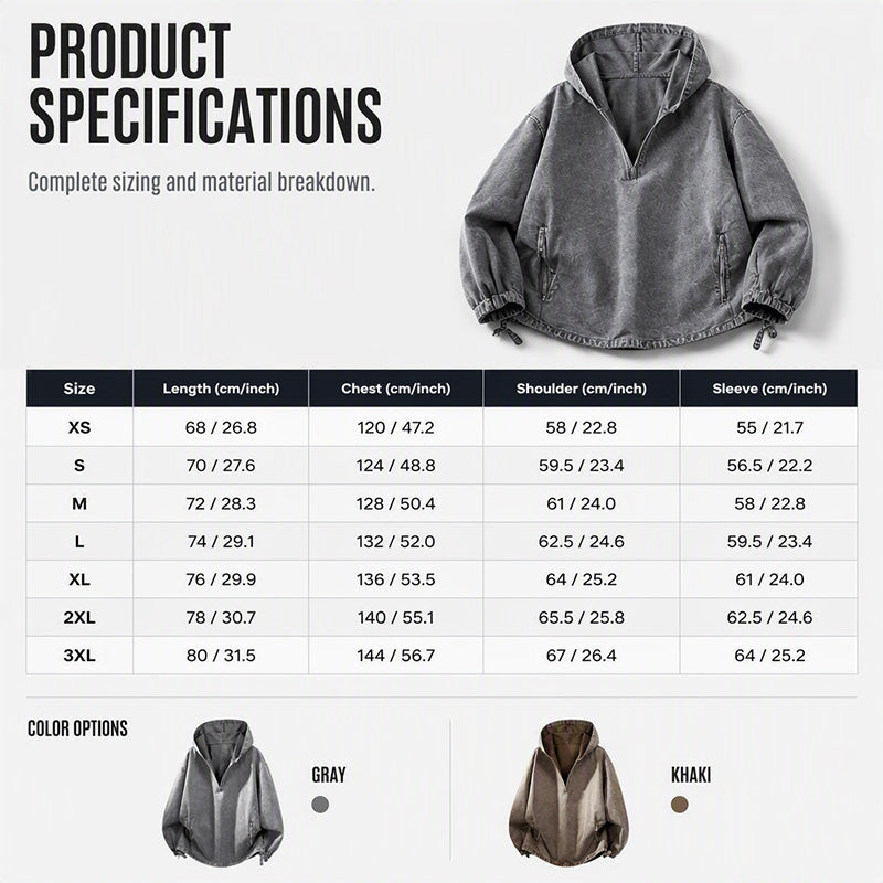 Men's Vintage Washed Half-Zip Hooded Top