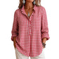 Women's Gingham Ruffle Casual Long Sleeve Shirt