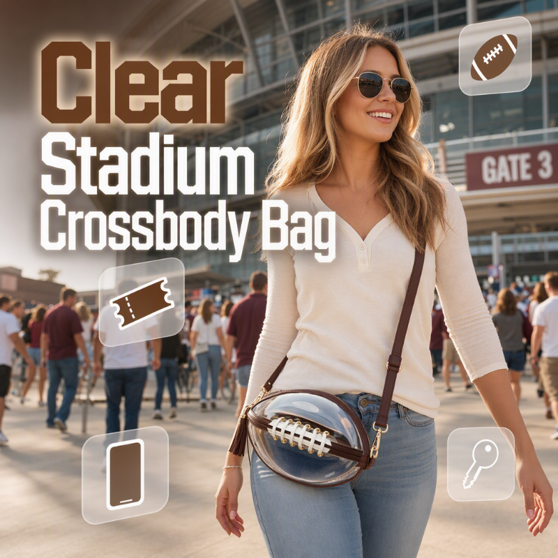 🏈 Clear Football-Shaped Crossbody Bag – Game-Day Style Meets Everyday Convenience ✨
