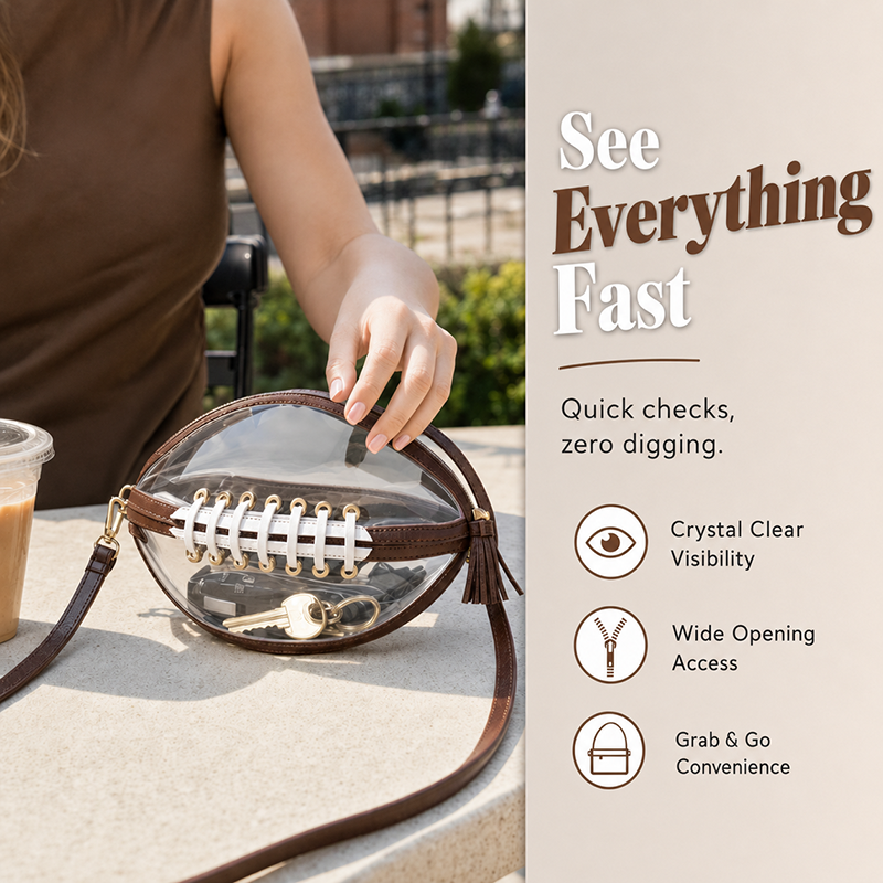 🏈 Clear Football-Shaped Crossbody Bag – Game-Day Style Meets Everyday Convenience ✨