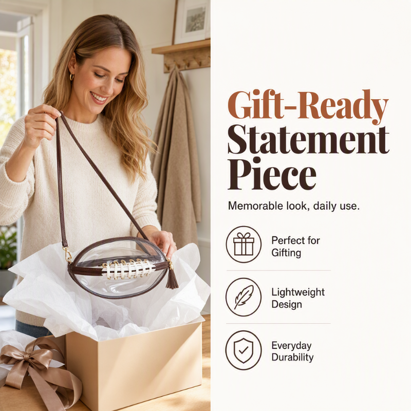 🏈 Clear Football-Shaped Crossbody Bag – Game-Day Style Meets Everyday Convenience ✨
