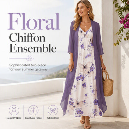 Women’s Boho Floral Maxi Dress & Cover-Up Set