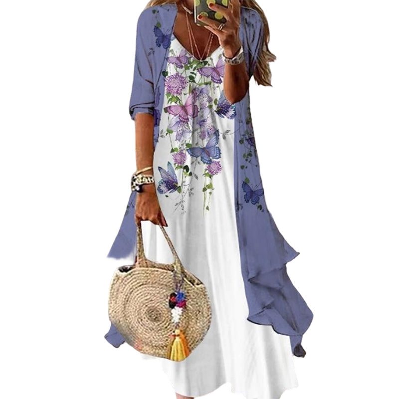 Women’s Boho Floral Maxi Dress & Cover-Up Set
