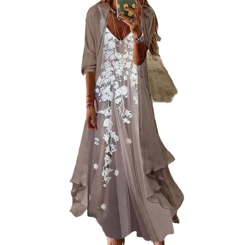 Women’s Boho Floral Maxi Dress & Cover-Up Set