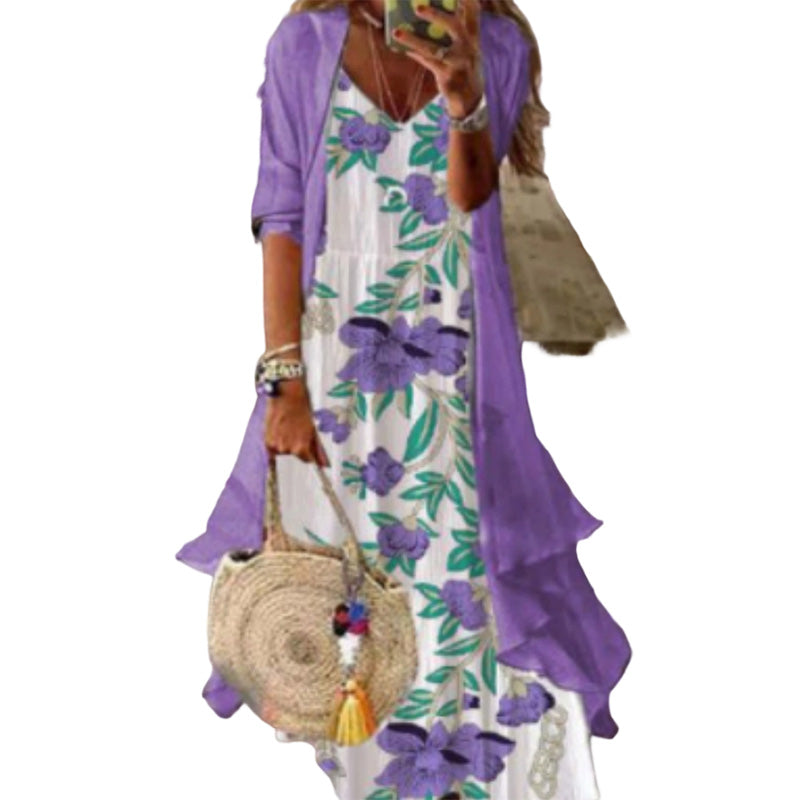 Women’s Boho Floral Maxi Dress & Cover-Up Set