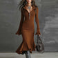 Women's Zipper Lapel Flare Sleeve Knit Fishtail Dress