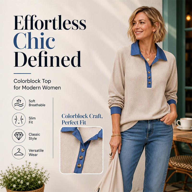 Women's Contrast Denim Collar Knit Top