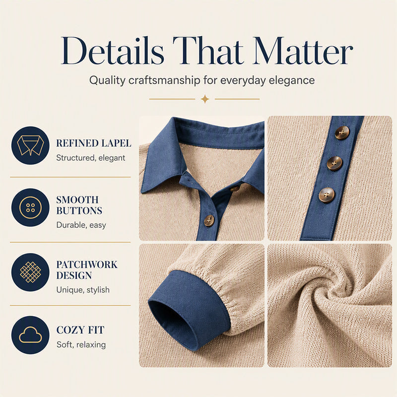 Women's Contrast Denim Collar Knit Top