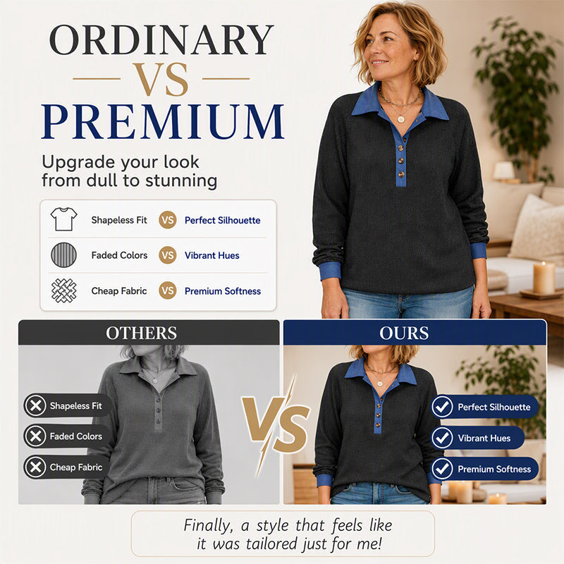 Women's Contrast Denim Collar Knit Top