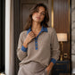 Women's Contrast Denim Collar Knit Top
