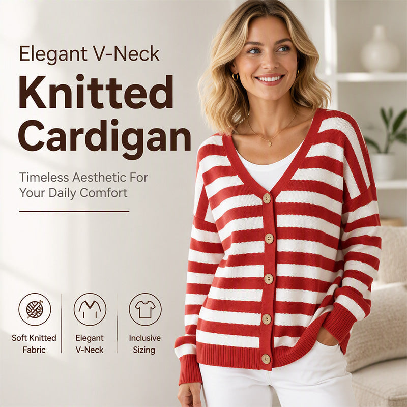 Women's V Neck Button Knit Cardigan