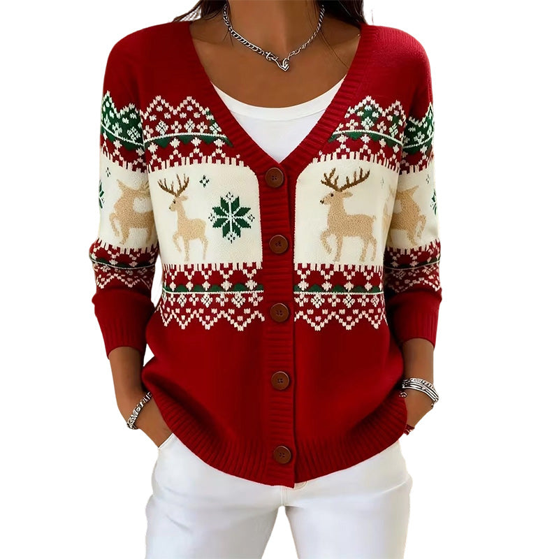 Women's V Neck Button Knit Cardigan