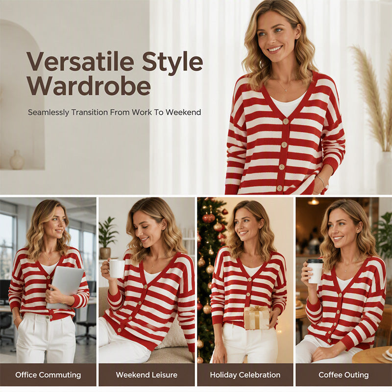 Women's V Neck Button Knit Cardigan