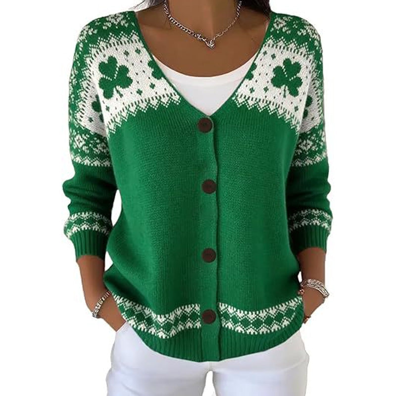 Women's V Neck Button Knit Cardigan