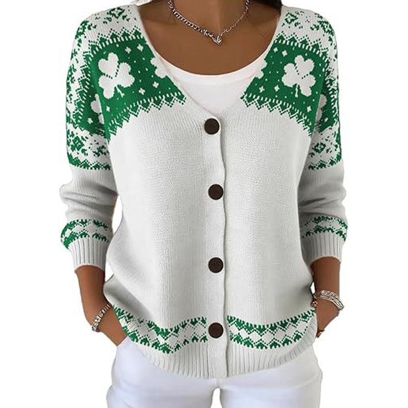 Women's V Neck Button Knit Cardigan