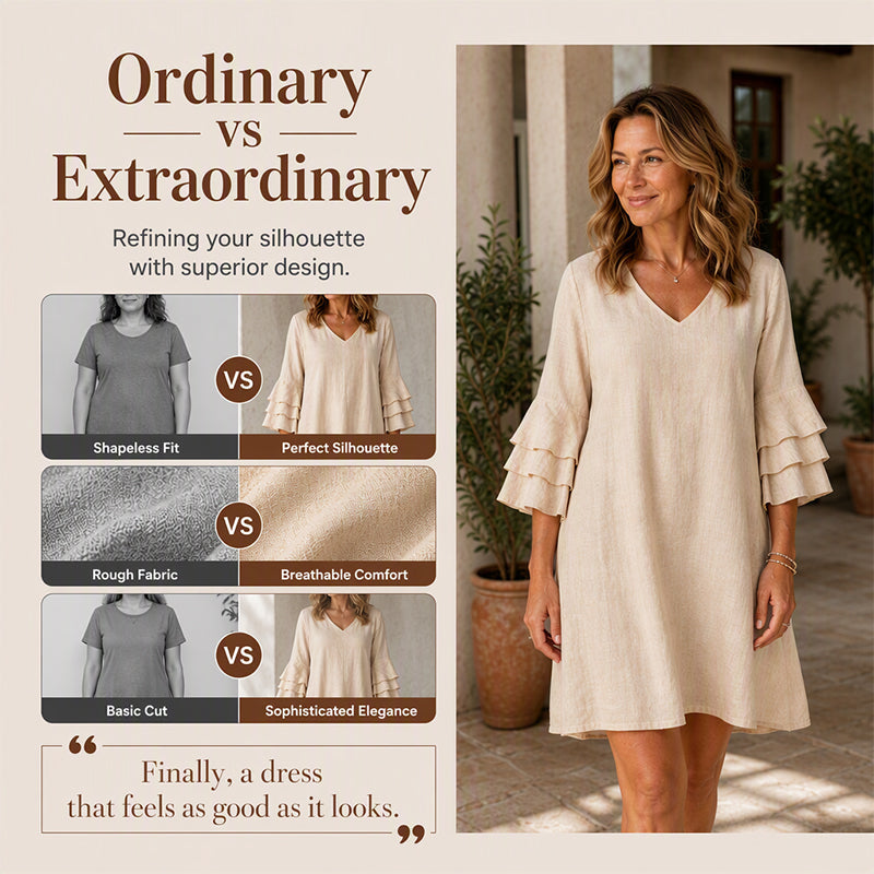 Women's V Neck Ruffle Sleeve Dress