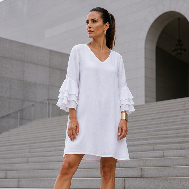 Women's V Neck Ruffle Sleeve Dress