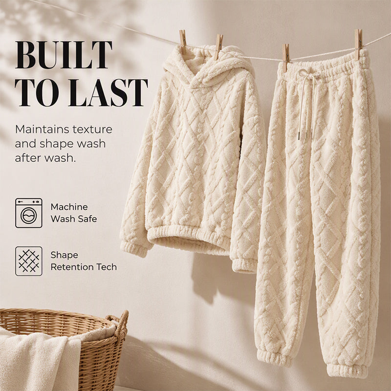 ☁️ Cozy Everyday Comfort | Women's Plush Textured Hoodie & Pants 2-Piece Set