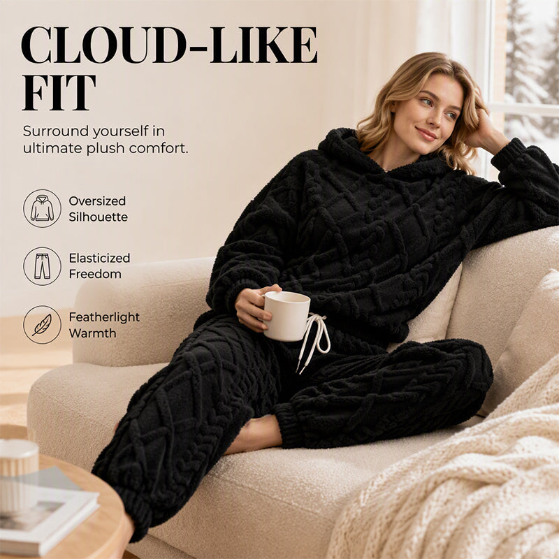 ☁️ Cozy Everyday Comfort | Women's Plush Textured Hoodie & Pants 2-Piece Set