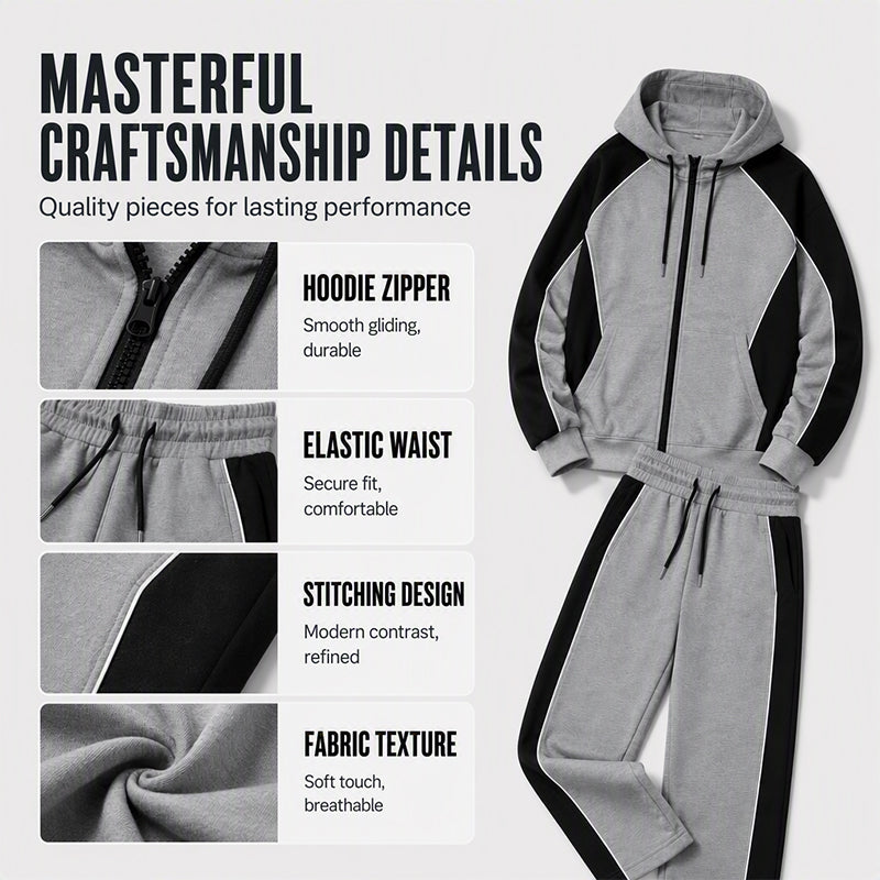Men's Color-Block Zip-Up Hoodie & Sweatpants Set