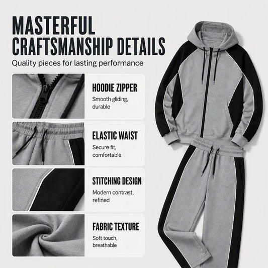 Men's Color-Block Zip-Up Hoodie & Sweatpants Set