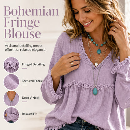 Bestseller🏆👚 Tassel V-Neck Blouse – Timeless Silhouette & All-Day Comfort for Every Look
