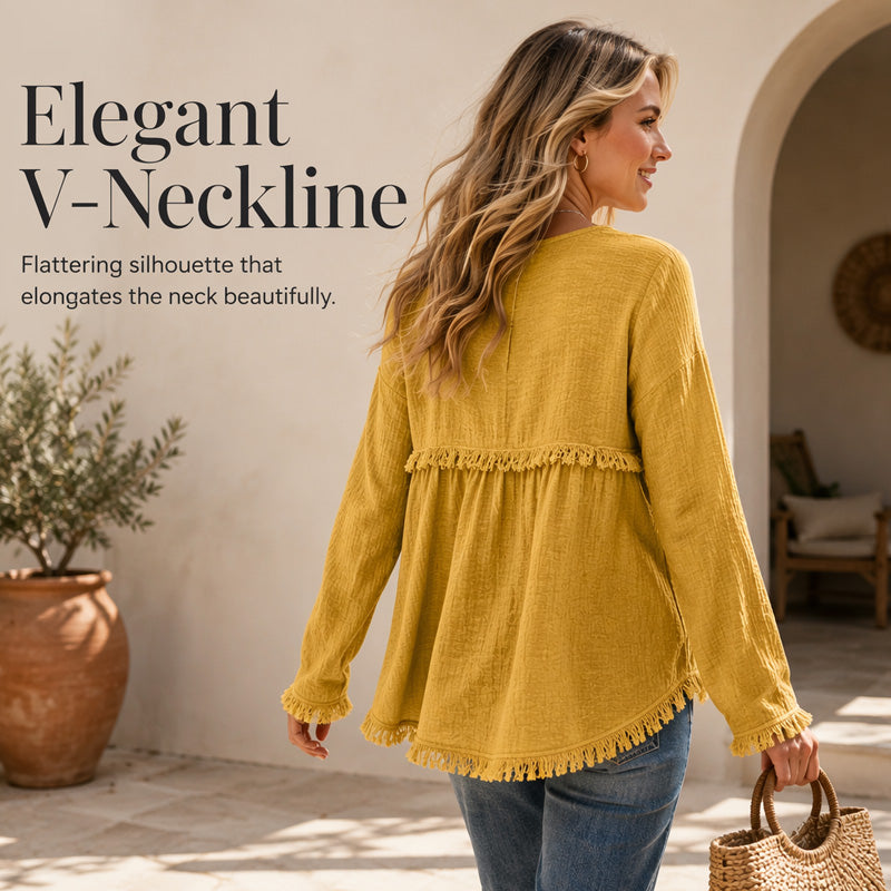 Bestseller🏆👚 Tassel V-Neck Blouse – Timeless Silhouette & All-Day Comfort for Every Look