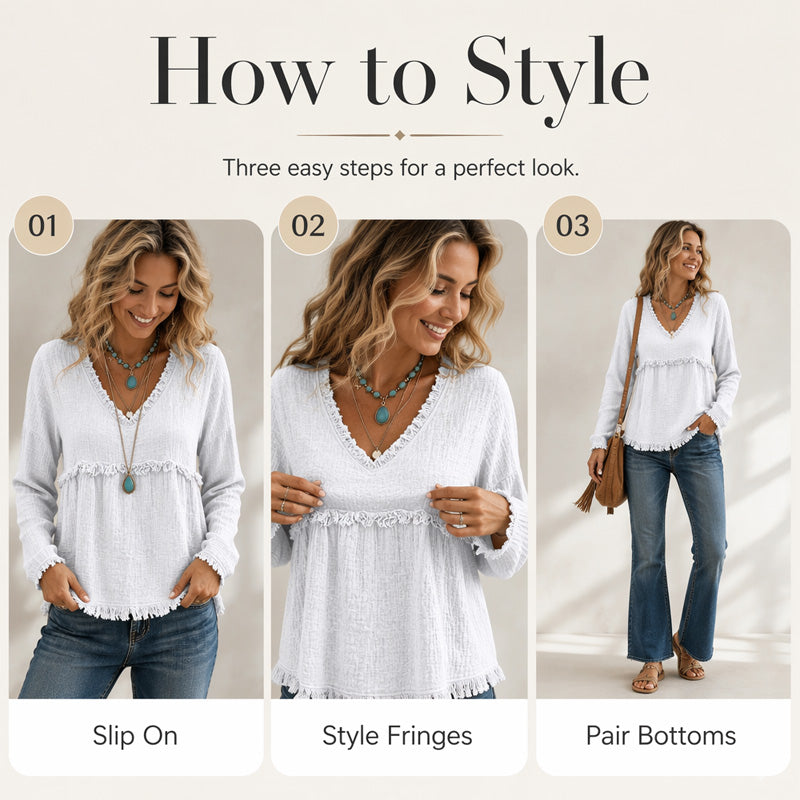 Bestseller🏆👚 Tassel V-Neck Blouse – Timeless Silhouette & All-Day Comfort for Every Look