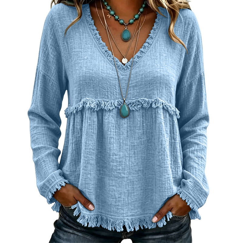 Bestseller🏆👚 Tassel V-Neck Blouse – Timeless Silhouette & All-Day Comfort for Every Look