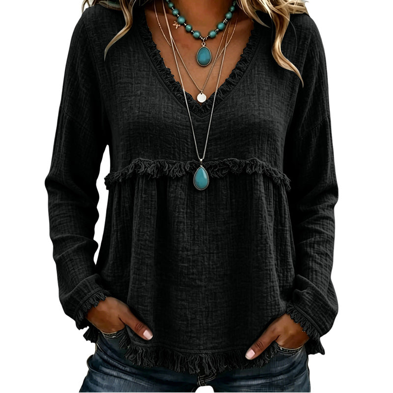 Bestseller🏆👚 Tassel V-Neck Blouse – Timeless Silhouette & All-Day Comfort for Every Look