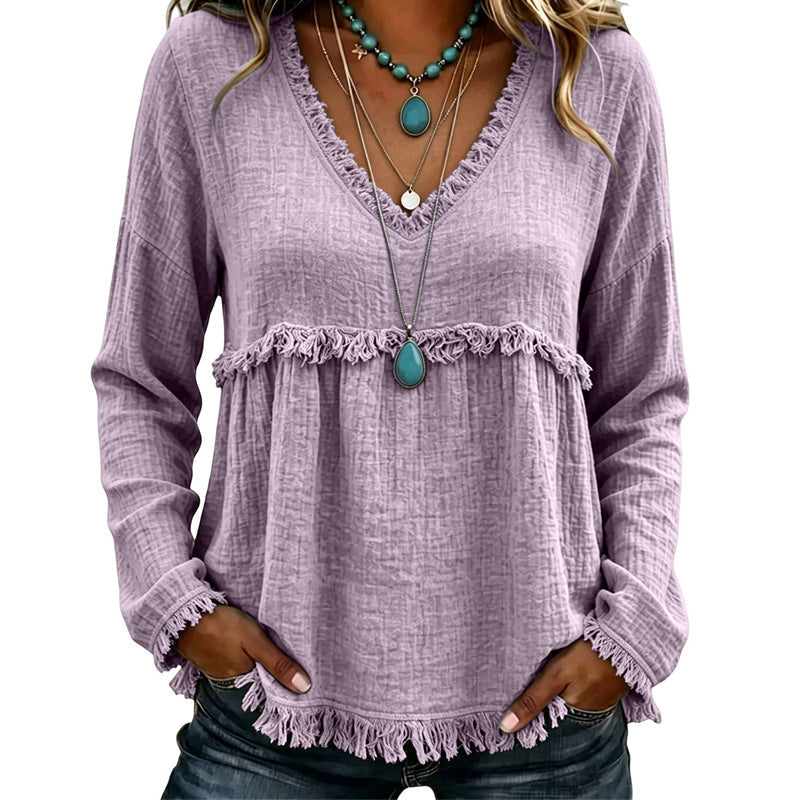 Bestseller🏆👚 Tassel V-Neck Blouse – Timeless Silhouette & All-Day Comfort for Every Look